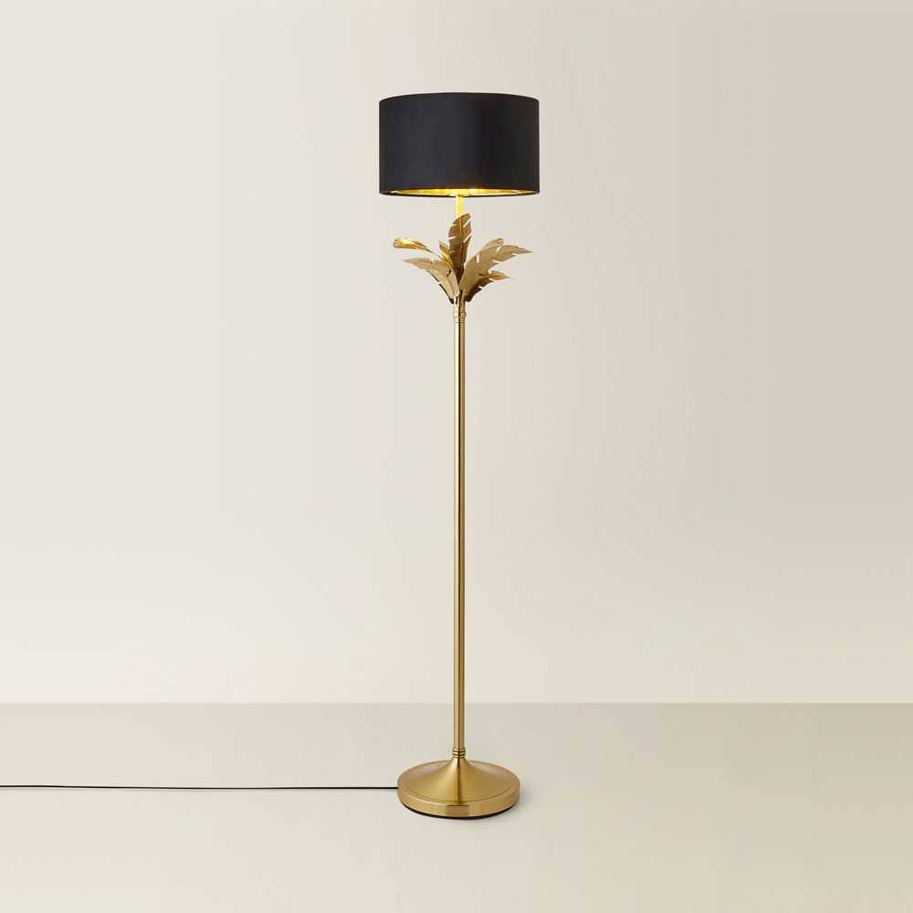 ValueLights Christina Black Velvet and Gold Palm Leaf Floor Lamp with Bulb Image 5