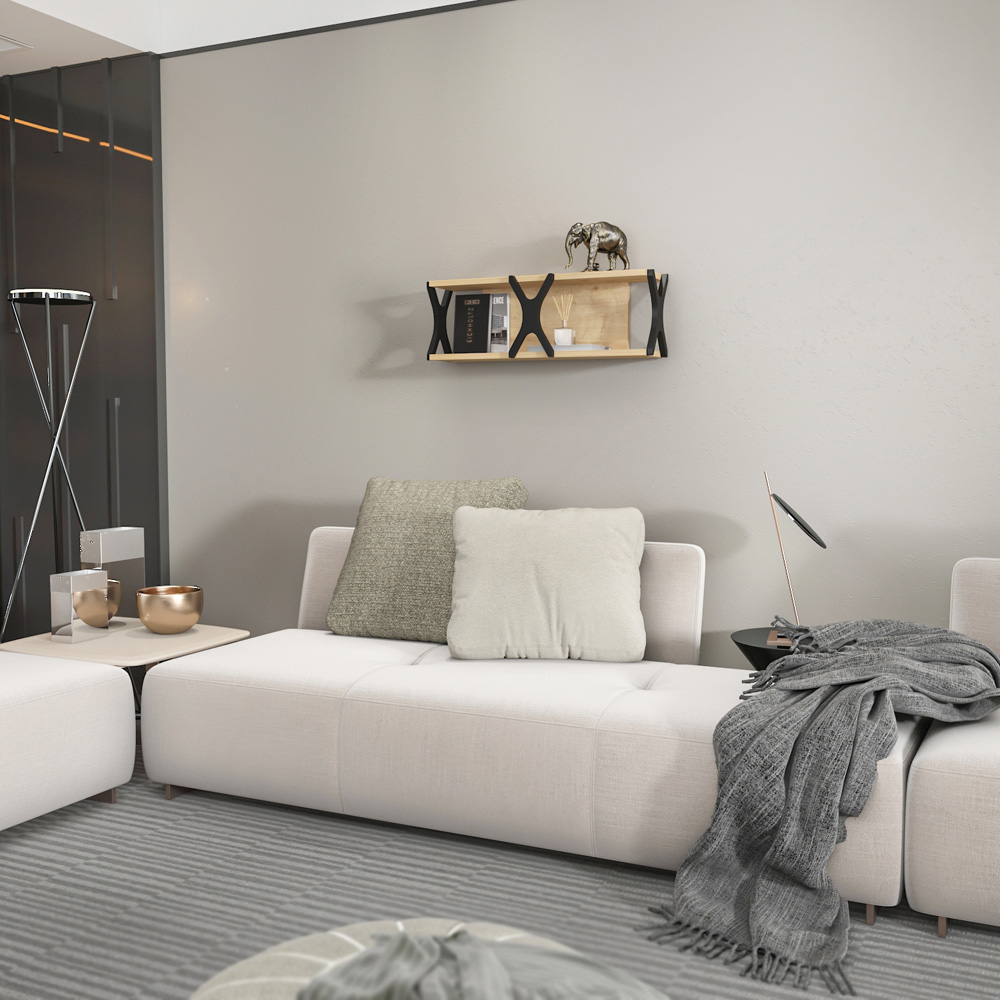 Decorotika Seza Single Shelf Oak and Black Practical Wall Mount Shelf Image 5