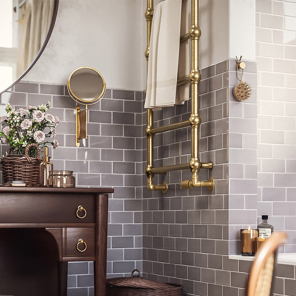 Terma Retro 1050BTU Brushed Brass Heated Towel Rail 1170 x 504mm Image 6