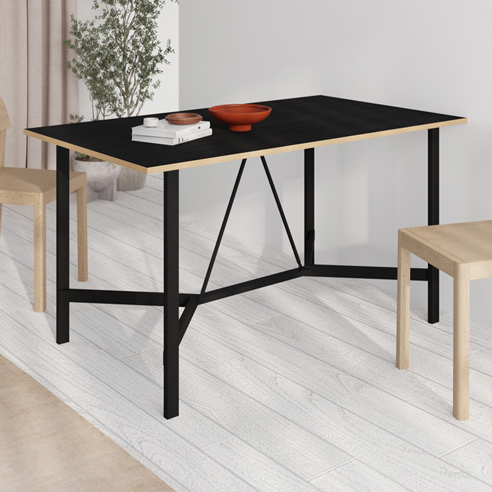 Decortie Dalma Black Wooden Dining Table with Black Metal Legs Image 1