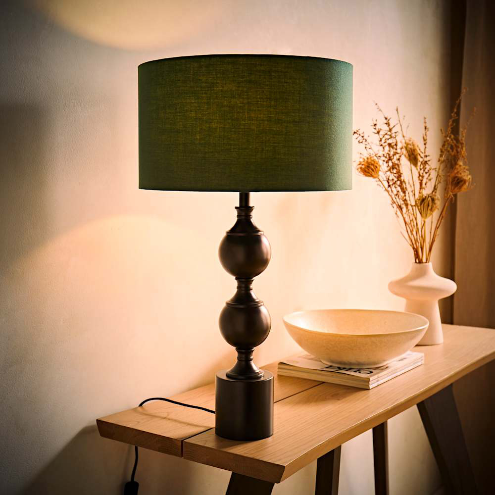 ValueLights Green Drum Shade Declan Metal Candlestick LED Table Lamp with Bulb Image 2