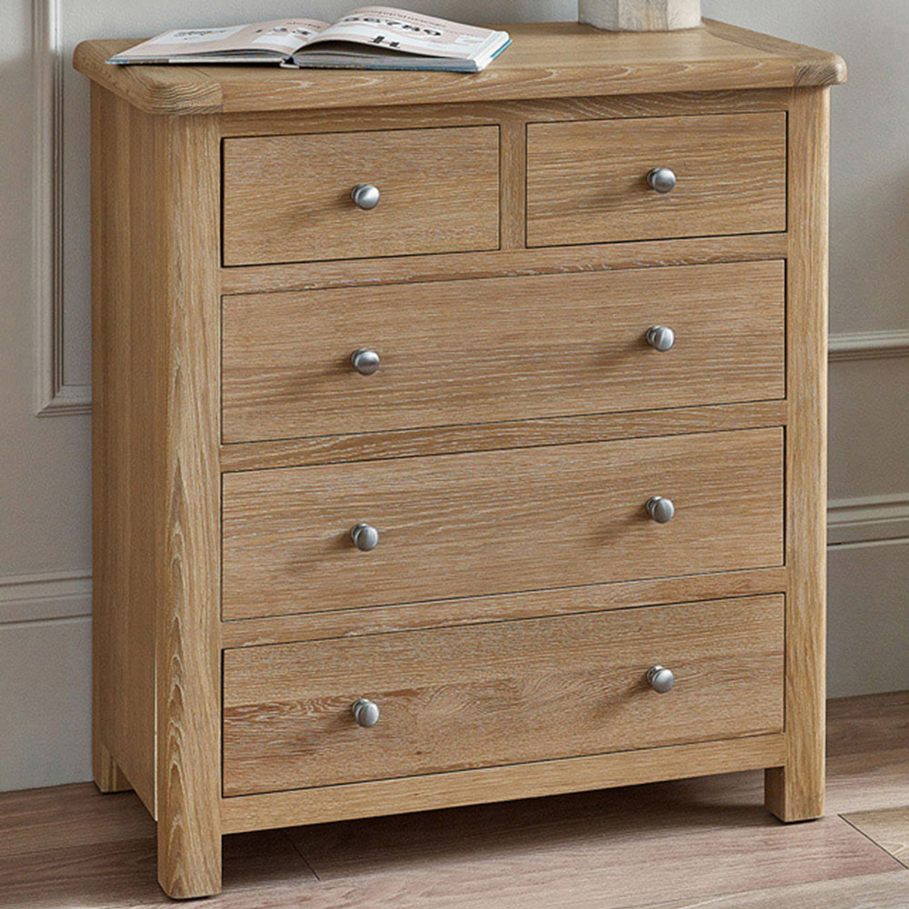 Julian Bowen Memphis 5 Drawer Limed Oak Chest of Drawers Image 1