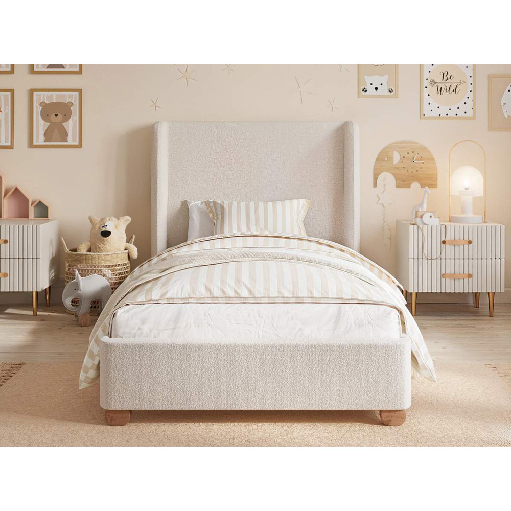 Flair Alma Single Beige Boucle Fabric Bed Frame with Winged Headboard Image 5