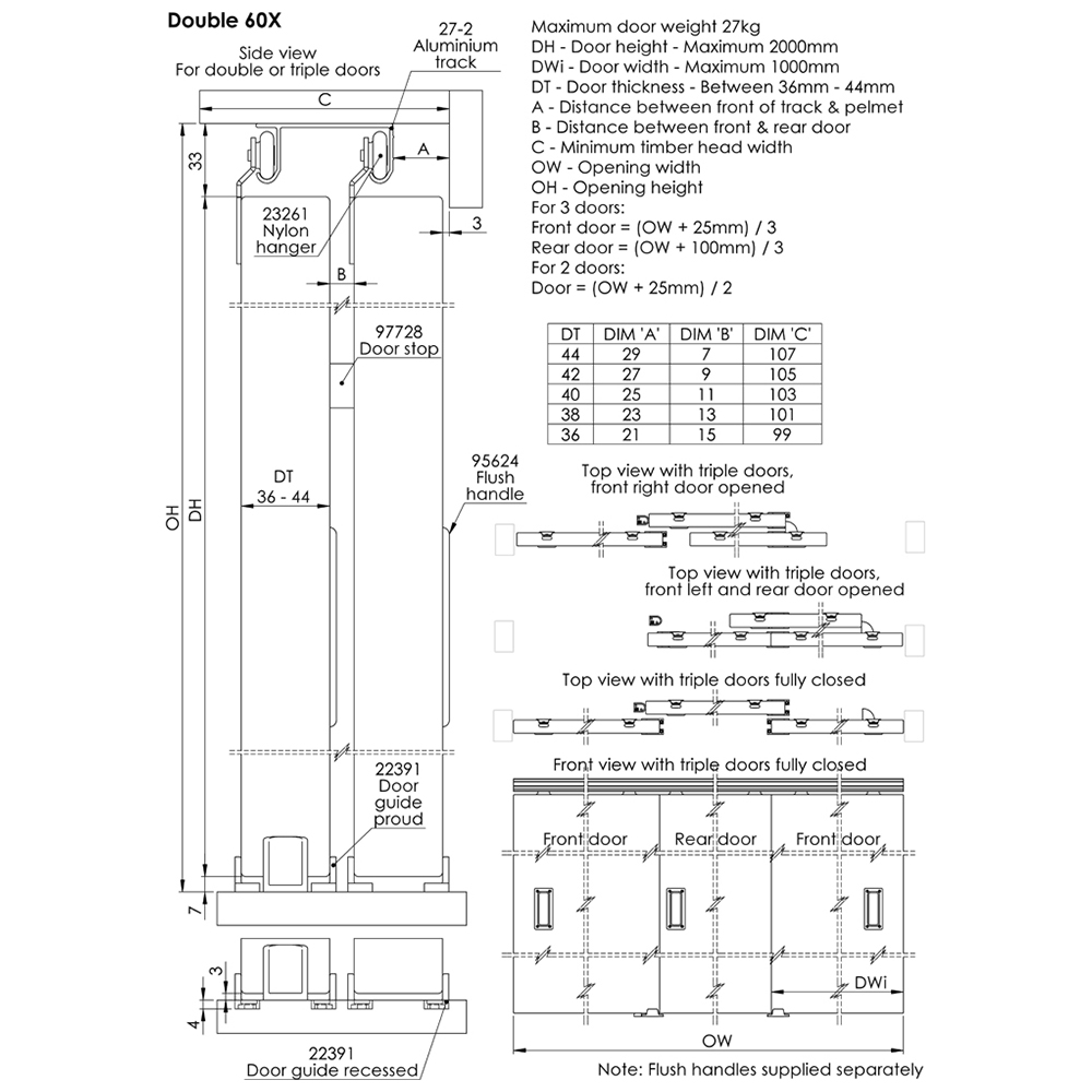 Coburn Double 60X 2 Door Sliding Cupboard Track Fixing Kit 1.8m Image 4