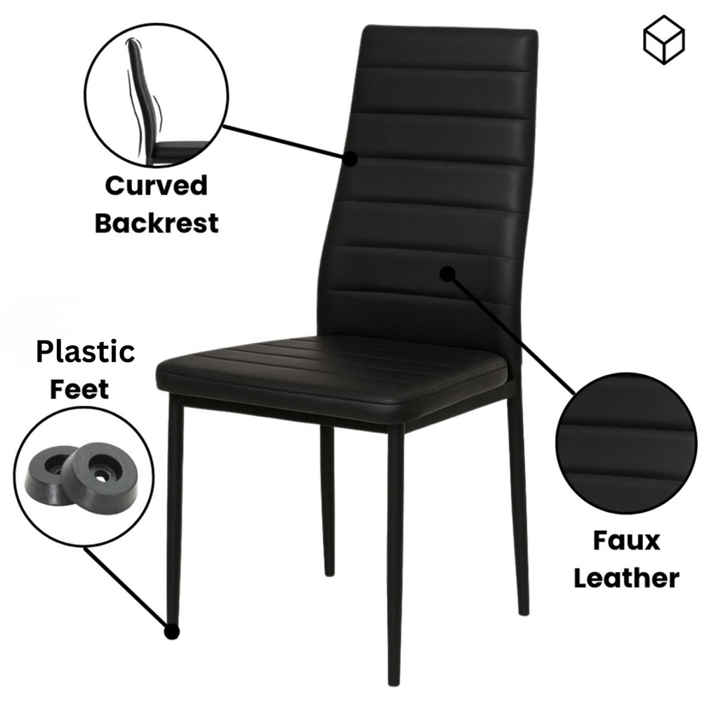 Portland 4 Seater Faux Leather Glass Tabletop Round Dining Set Black Image 3