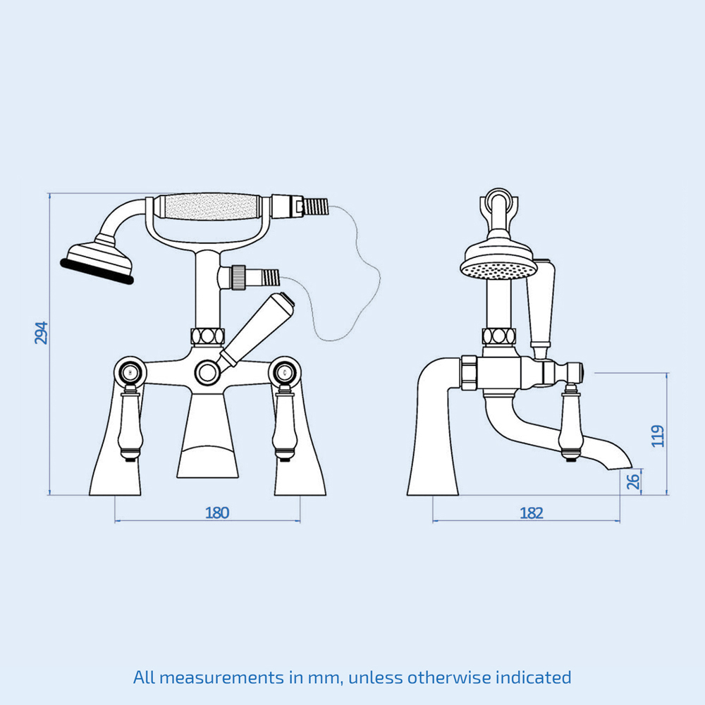 Nes Home Regalia Traditional Chrome Bath Shower Mixer with Handheld Kit Image 3