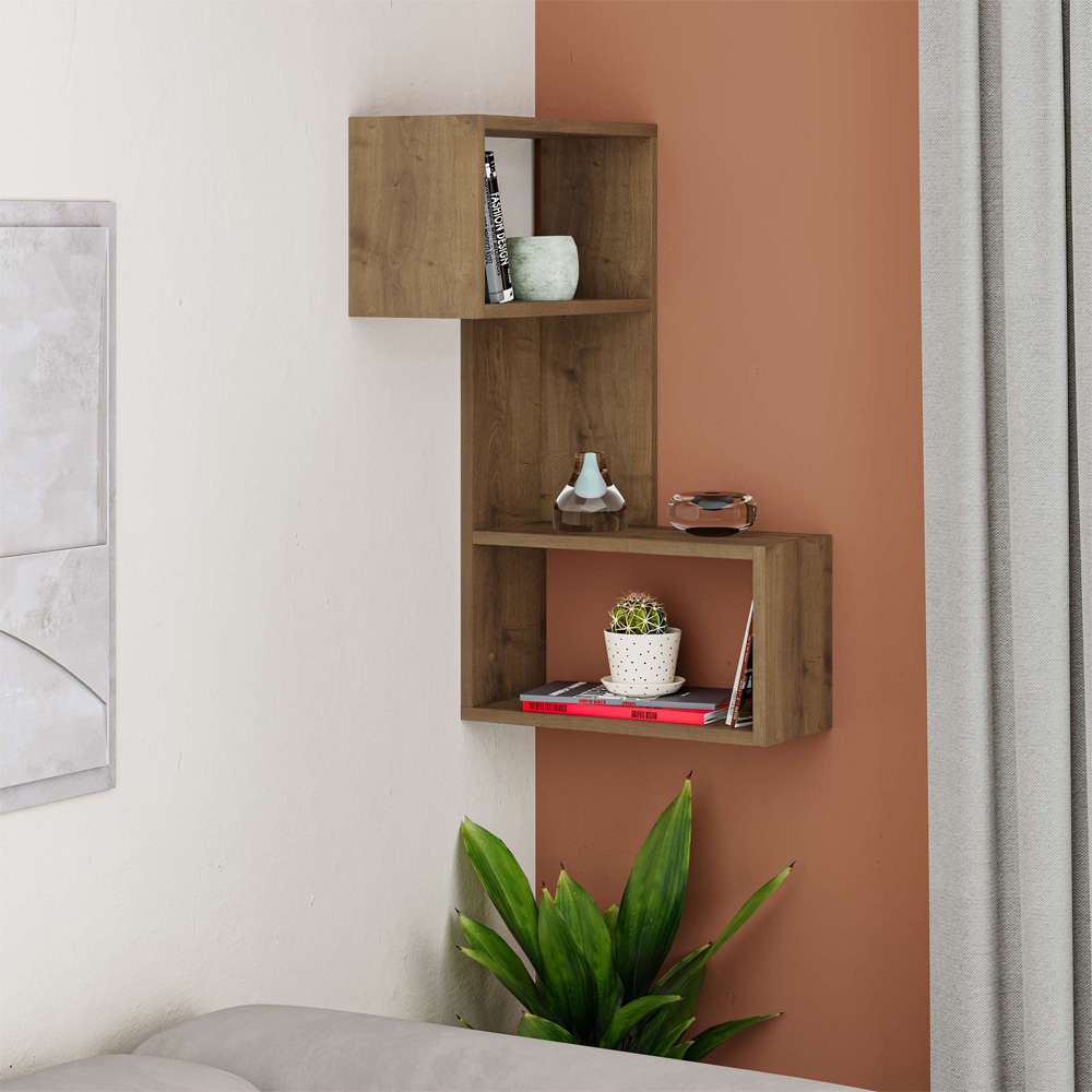 Decortie Part 82cm Dark Oak Effect Narrow Corner Shelf Image 4