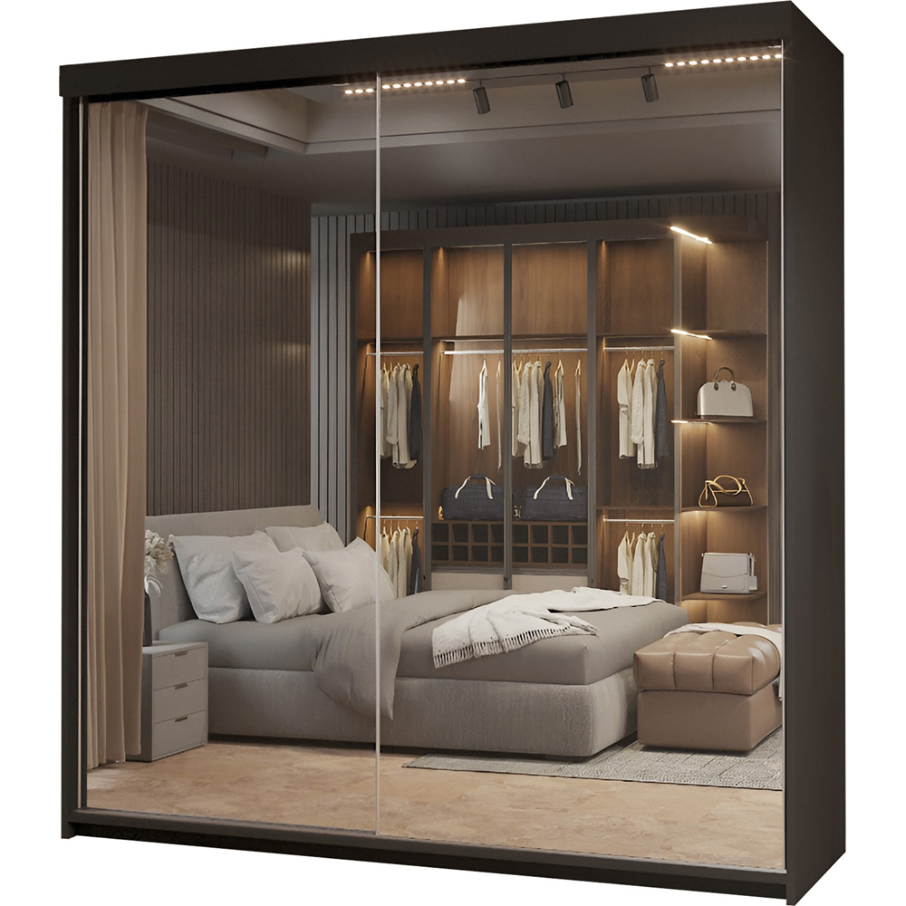 Sliding Wardrobes 4U Queen 2 Door Black Full Length Mirrored Sliding Wardrobe 150cm Image 2