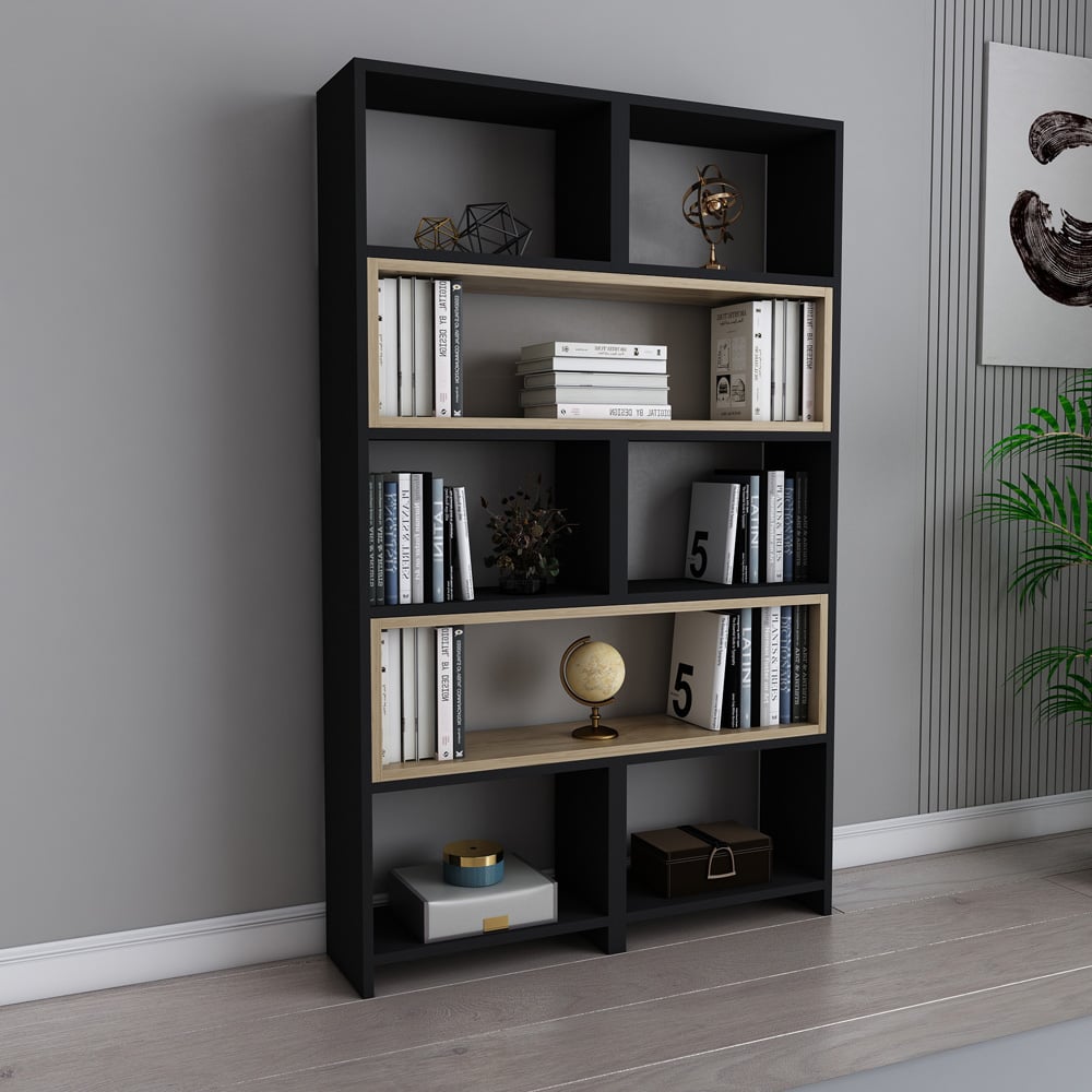 Decorotika Poyraz 8 Shelf Black Oud Oak Bookcase Image 7