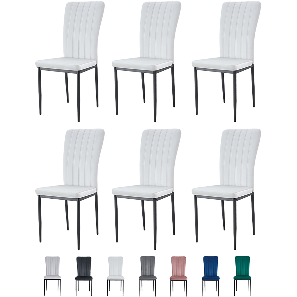 Elle Set of 6 Beige Velvet Effect Plush Padded Upholstered Dining Chair Image 8