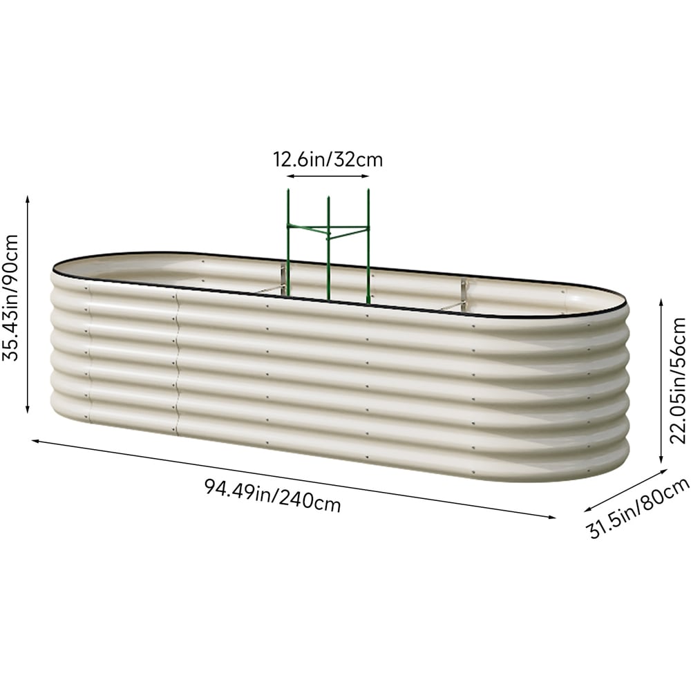 Living and Home White Oval Galvanised Steel Raised Garden Bed 240 x 80cm Image 8