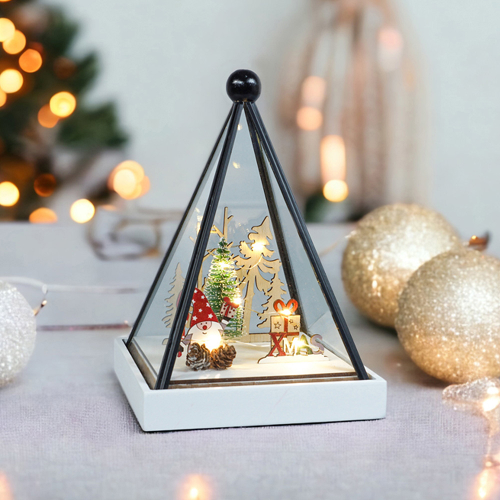 Xmas Haus Multicolour Triangle Hurricane Glass Holder with Gonk Scene Image 2