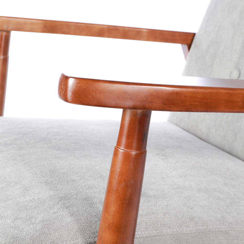 Living and Home 2 Seater Walnut and Light Grey Upholstered Tufted Sofa Image 4