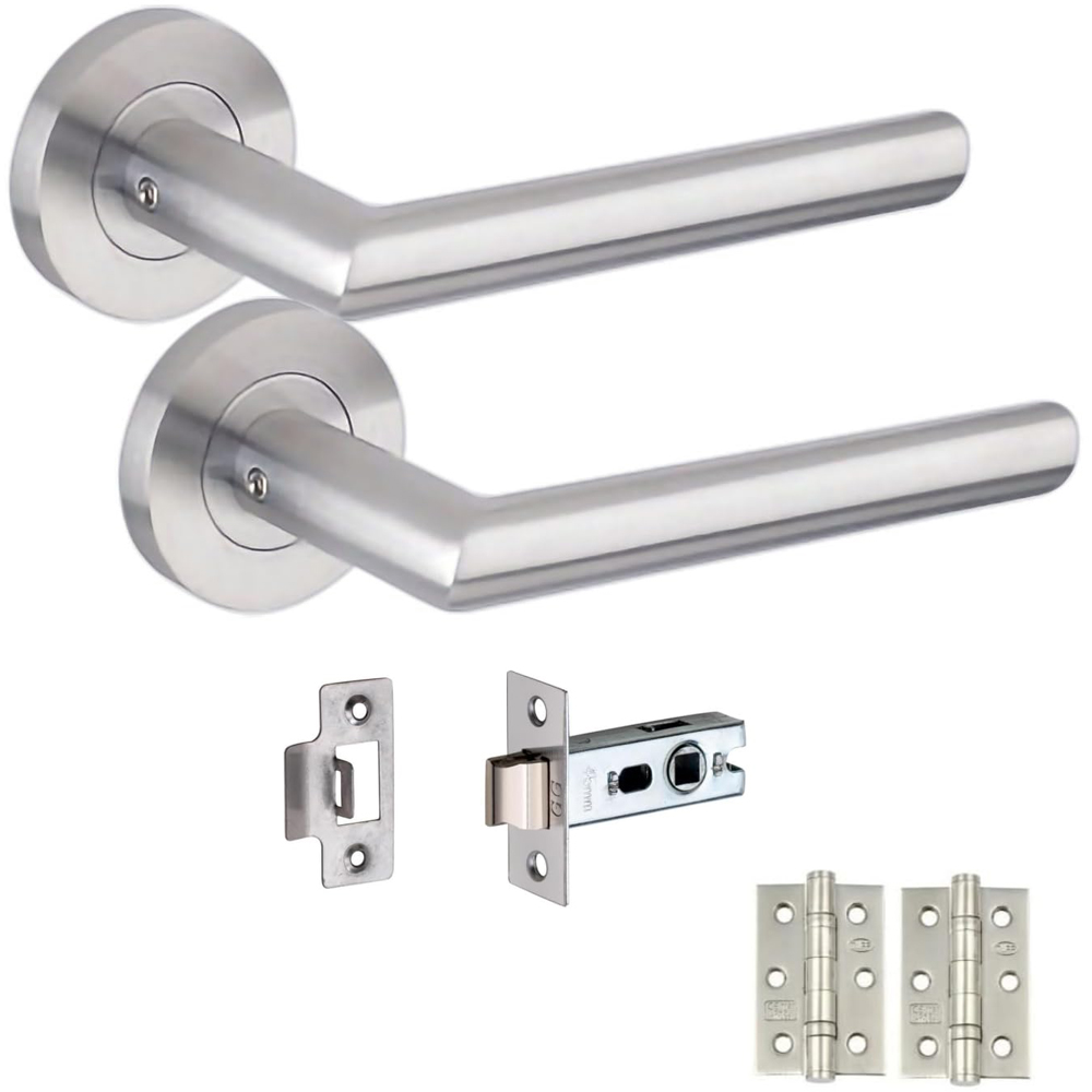Golden Grace Mitred Satin Nickel Door Handle Pair with Tubular Latch Hinges 52mm 6 Pack Image 2
