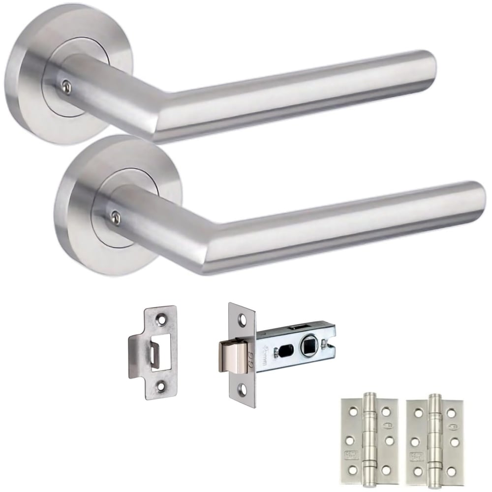 Golden Grace Mitred Satin Nickel Door Handle Pair with Tubular Latch and Hinges 52mm 4 Pack Image 2