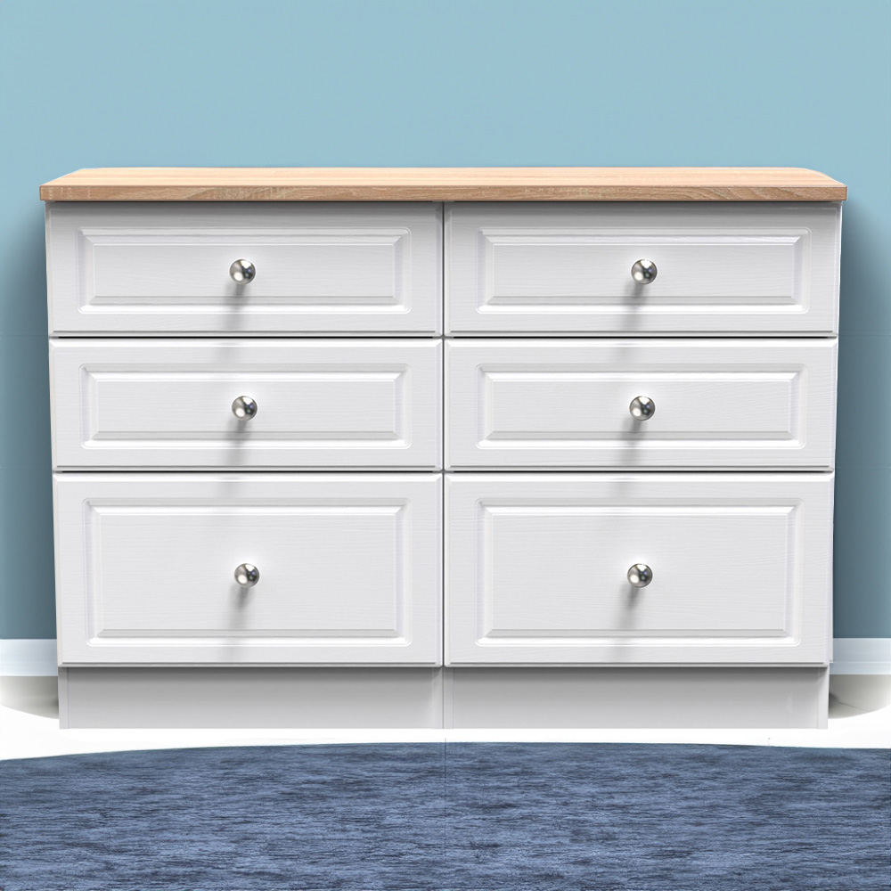 Crowndale Norfolk 6 Drawer White Ash and Bardolino Oak Midi Chest of Drawers Image 1