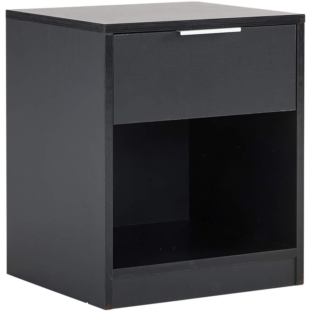 Home Source Phoenix Single Drawer Single Shelf Black Bedside Table Image 2
