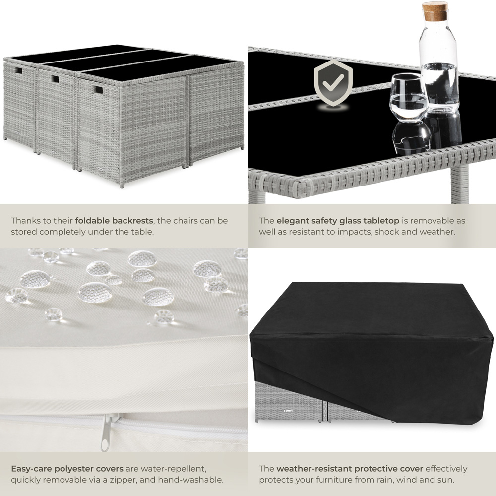 tectake Malaga 10 Seater Garden Dining Table with Rain Cover Light Grey Image 6