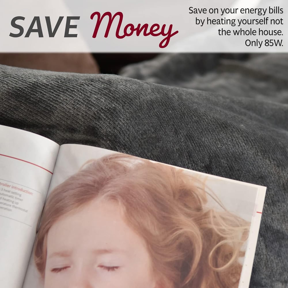 GlamHaus Dark Grey Heated Blanket 160 x 130cm Image 8