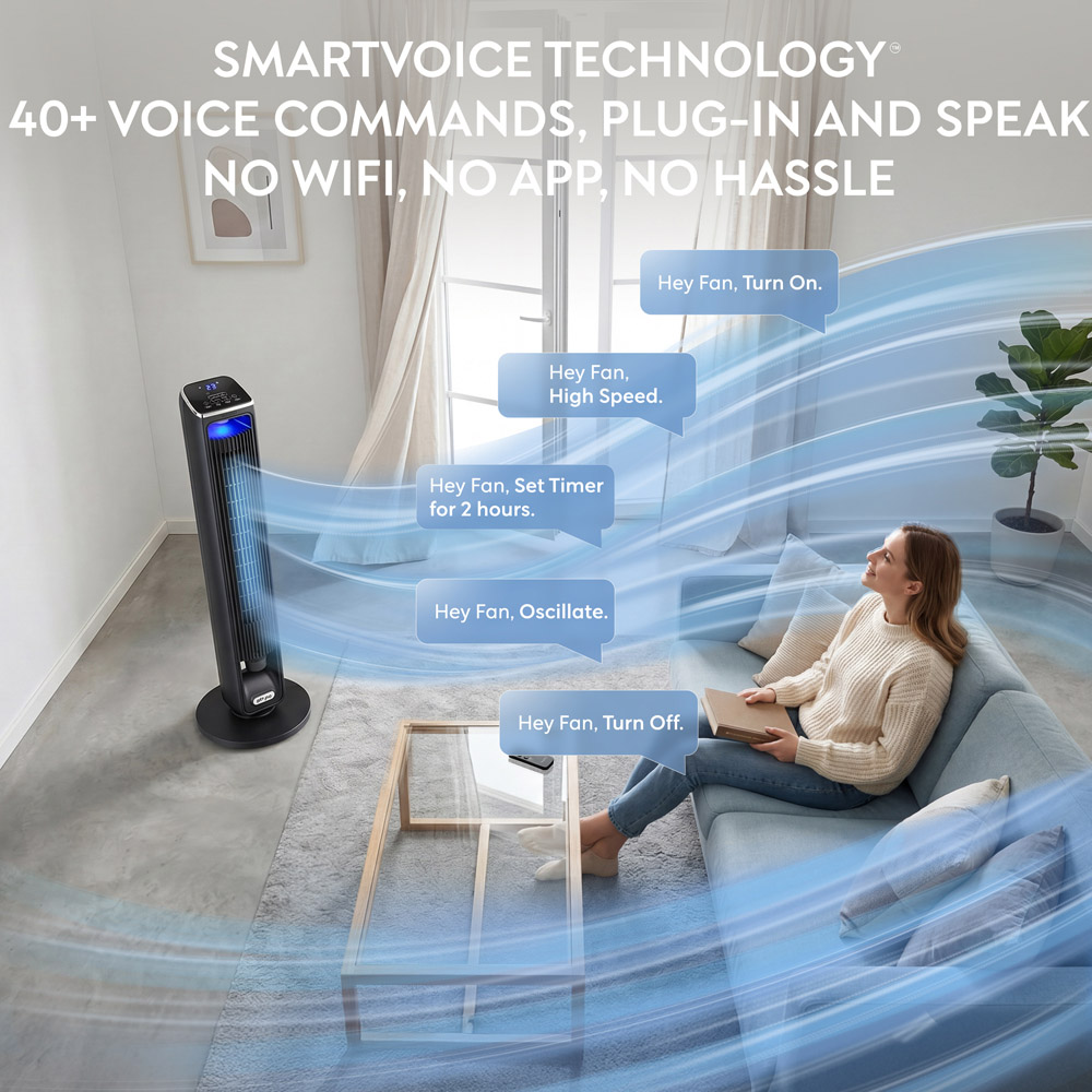 Air Pro Black SmartVoice Control Oscillating Bladeless Tower Fan with Remote and Built-in Aroma Box 42 inch Image 4