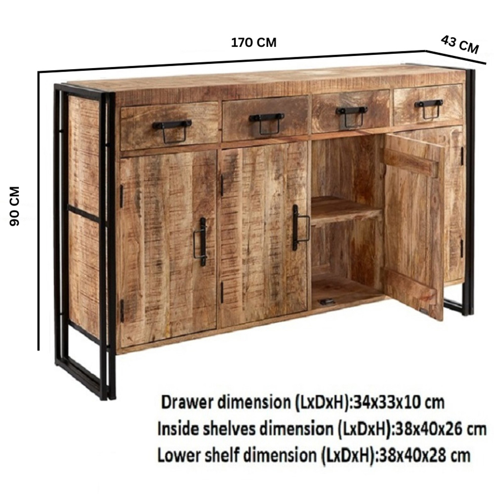 Brooklyn Carnaby 4 Door 4 Drawer Industrial Extra Large Sideboard Image 5