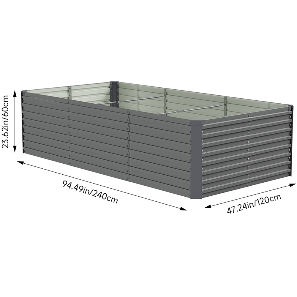 Living and Home Grey Large Rectangular Galvanised Steel Raised Garden Bed 240 x 120cm Image 8