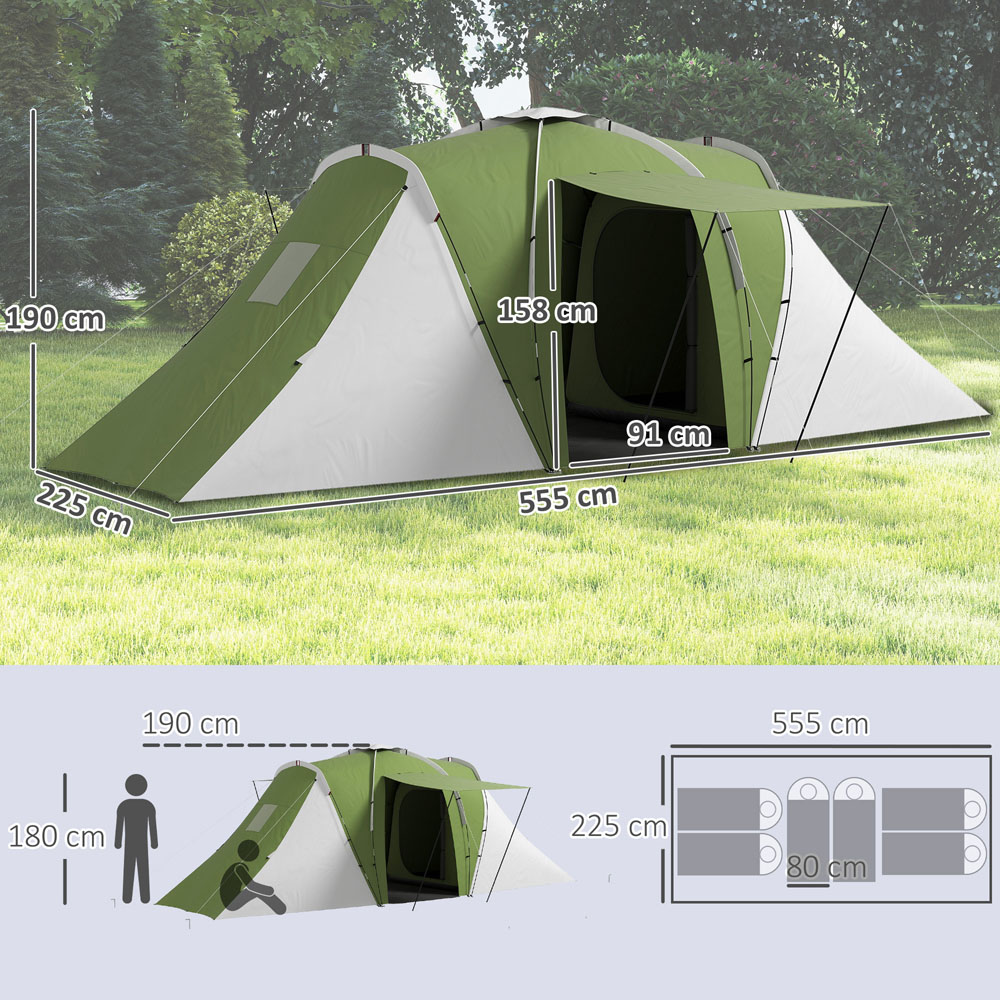 Outsunny 4-6 Person Camping Tent with 2 Bedroom Green and White Image 3