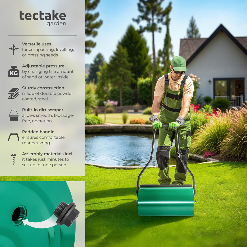 tectake Green Lawn Roller with Padded Handle 60cm Image 6