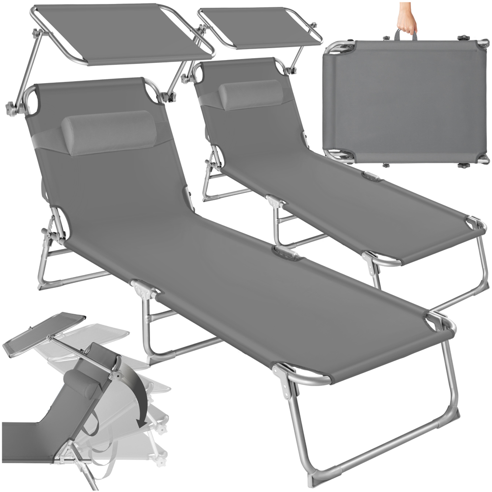 tectake Chloé Set of 2 Grey 4 Step Backrest Sun Lounger with Head Cushion Image 2