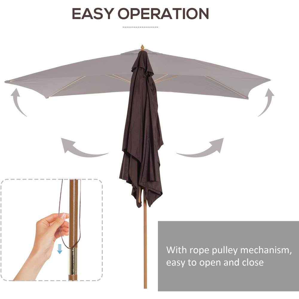Outsunny Dark Coffee Wooden Parasol 2 x 3m Image 6