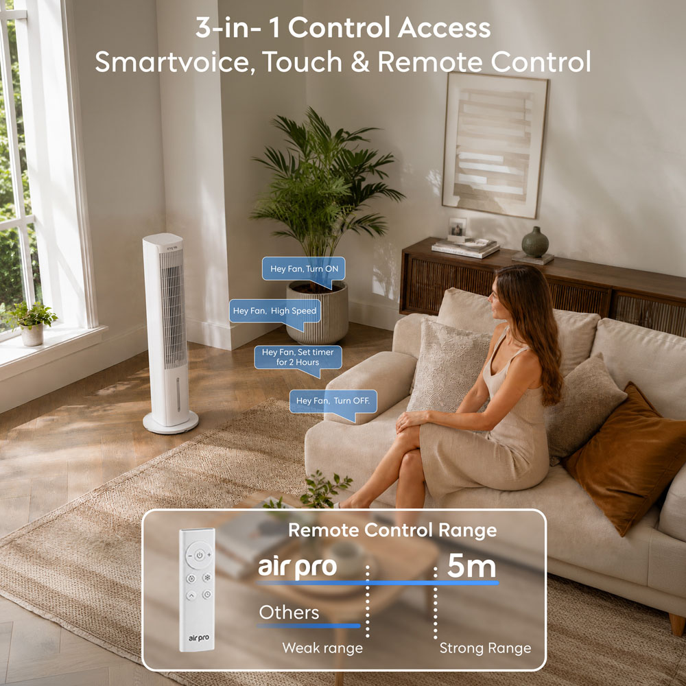 Air Pro 3-in-1 White SmartVoice Evaporative Portable Air Tower Fan with Remote 40 inch Image 5