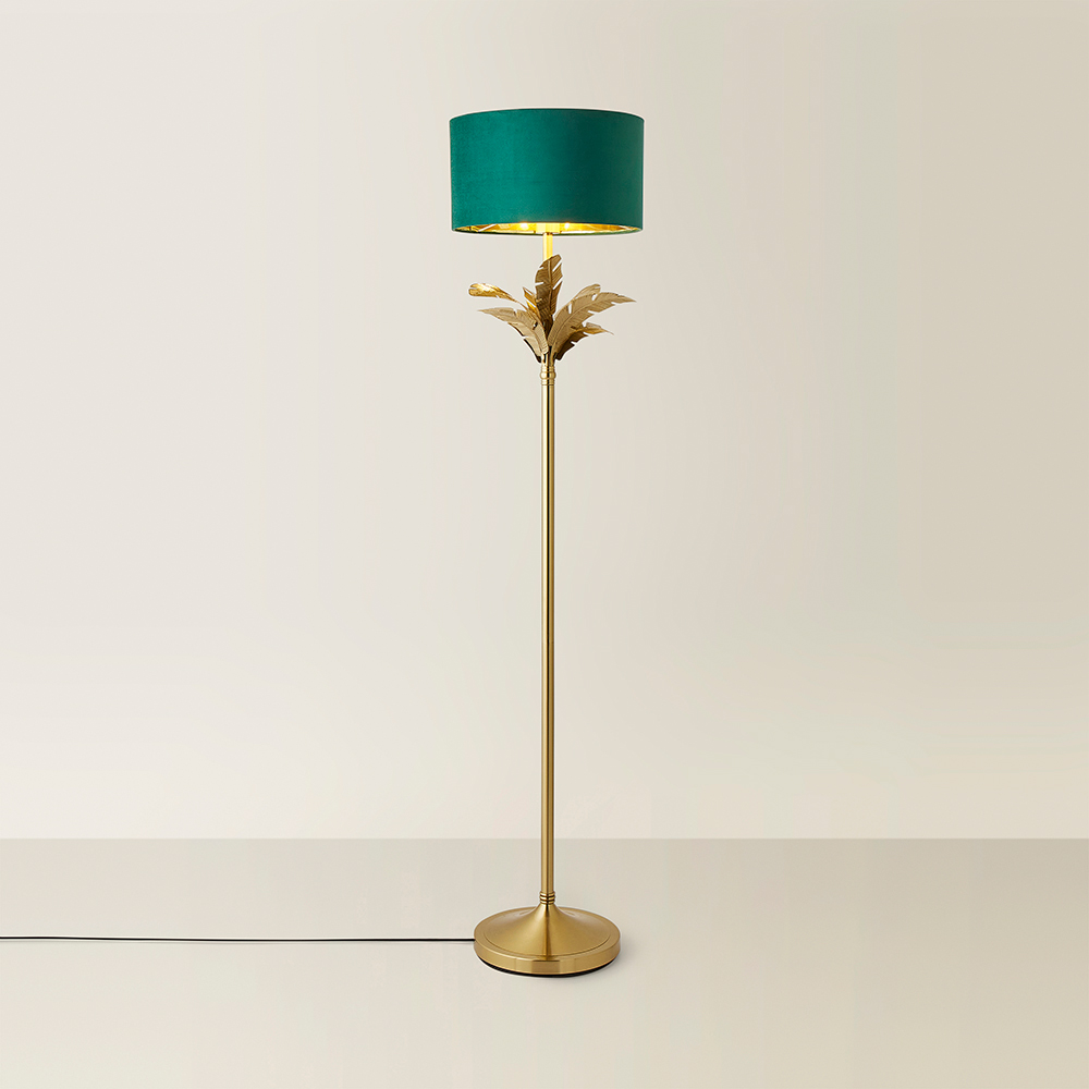 ValueLights Christina Green Velvet and Gold Palm Leaf Floor Lamp with Bulb Image 5