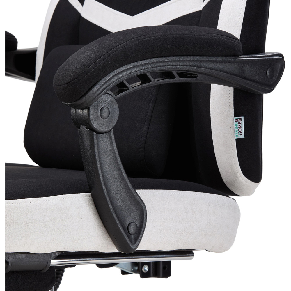 Living and Home Black and White Padded Gaming Chair with Footrest Image 3