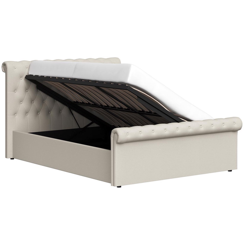 FWStyle Abbey King Size Cream Almond Side Lift Ottoman Bed Frame with Scroll Buttoned Headboard Image 5