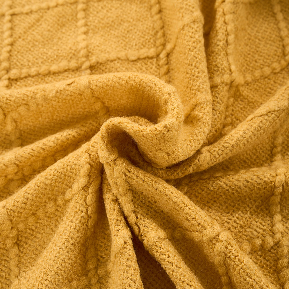 Living and Home Yellow Diamond Knit Throw Blanket with Tassels 130 x 170cm Image 3
