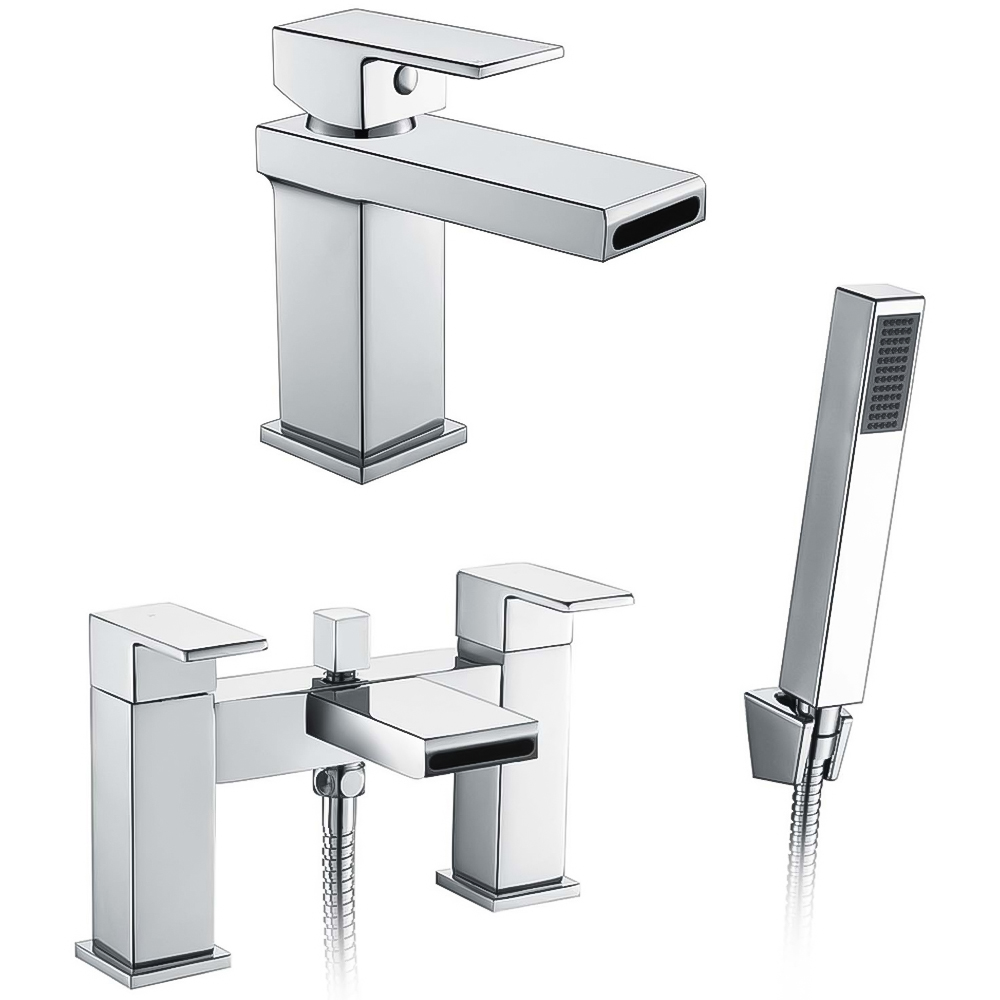 Nes Home Gaze Waterfall Chrome Bath Shower Mixer and Basin Mono Tap Image 1