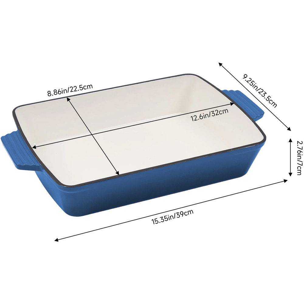 Living and Home 3.7L Blue Enamelled Cast Iron Rectangular Baking Dish Image 8