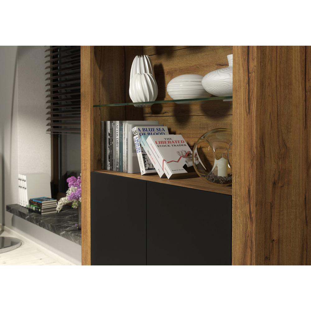Creative Furniture Spectrum Dark Oak and Black Matte 2 Door 3 Shelf Display Cabinet Image 4