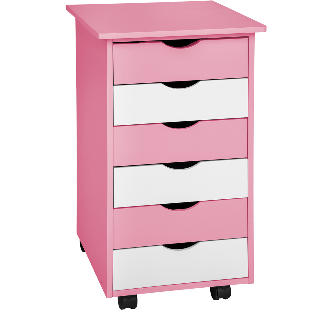 tectake 6 Drawer Rose Wooden Chest of Drawers with Wheels Image 2