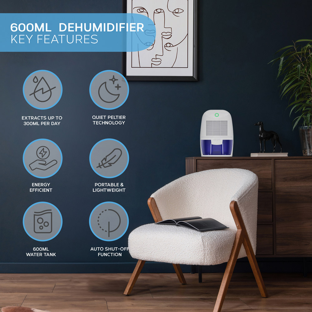 Air Pro White and Purple Portable Electric Mini Dehumidifier 600ml Image 4