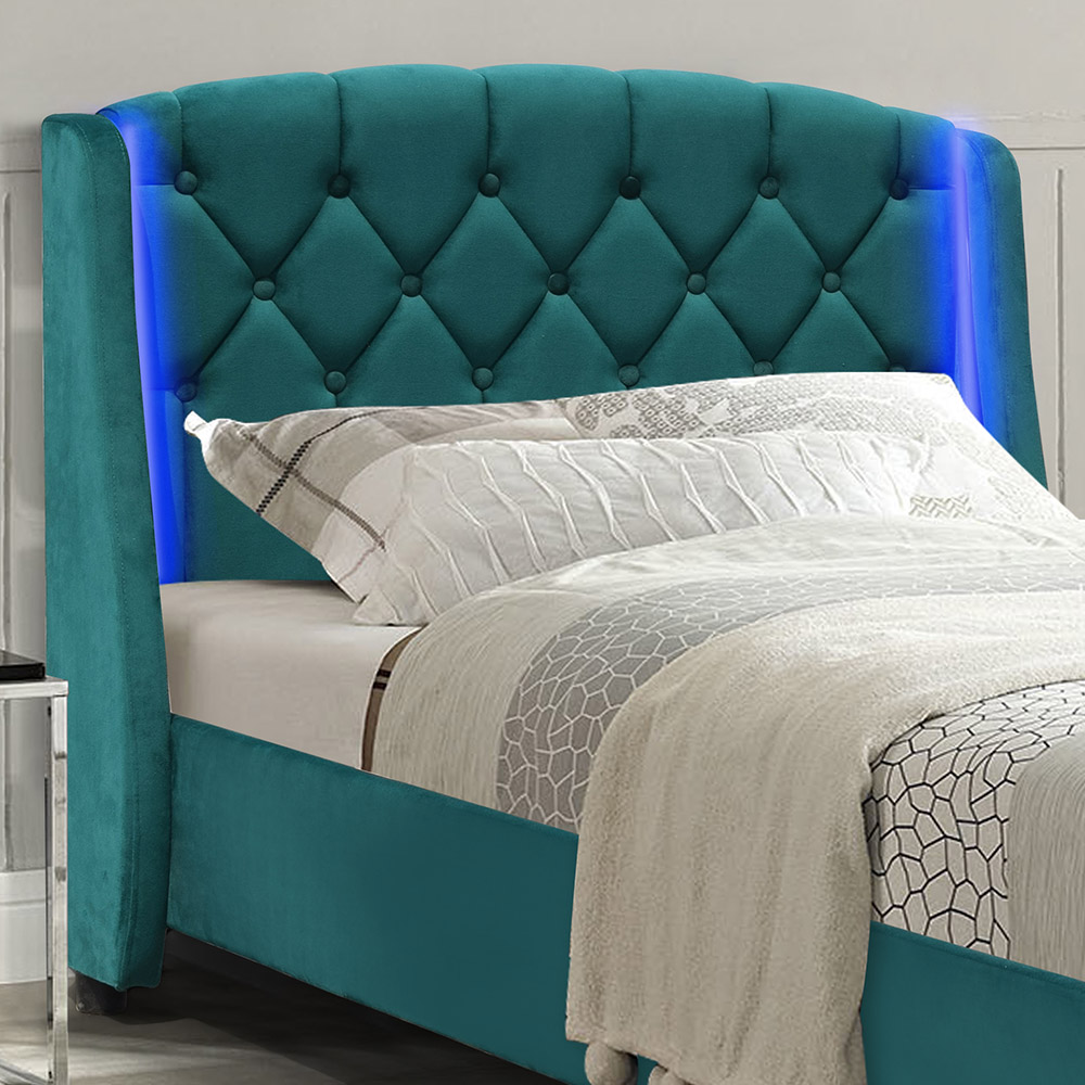 Comfy Living Single Green Fabric Bed Frame with LED Headboard Image 2