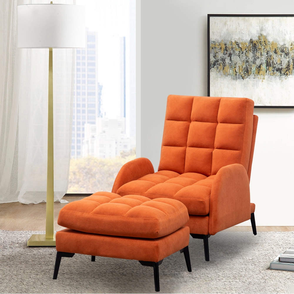Living and Home Orange Recliner Armchair with Footstool Image 6