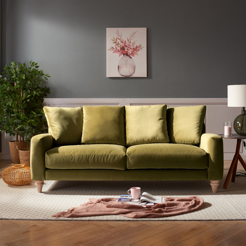 Home Detail Covent 3 Seater Olive Green Velvet Sofa Image 9