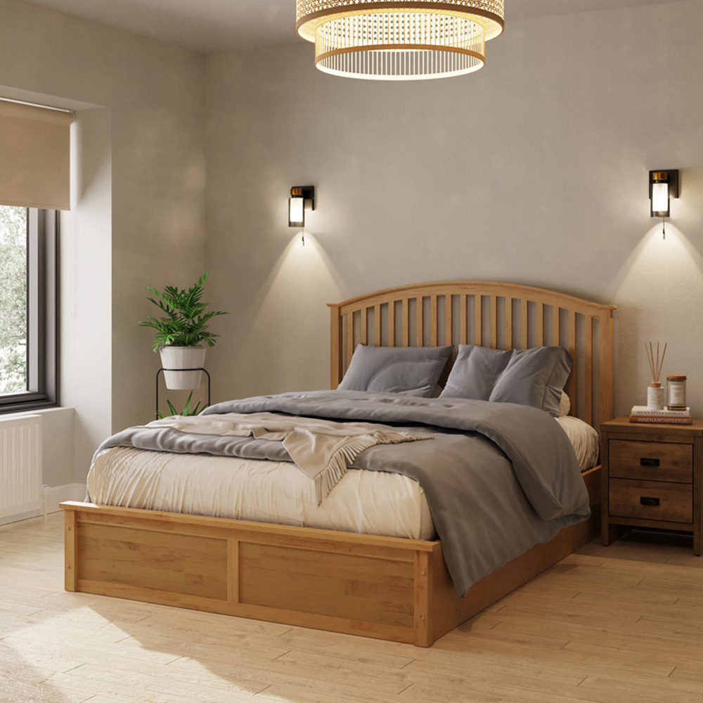 GFW Madrid King Size Oak Wood Wooden Ottoman Bed Image 1