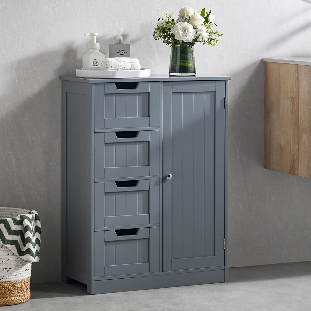 Bath Vida Priano Single Door 4 Drawer Grey Bathroom Cabinet Image 3