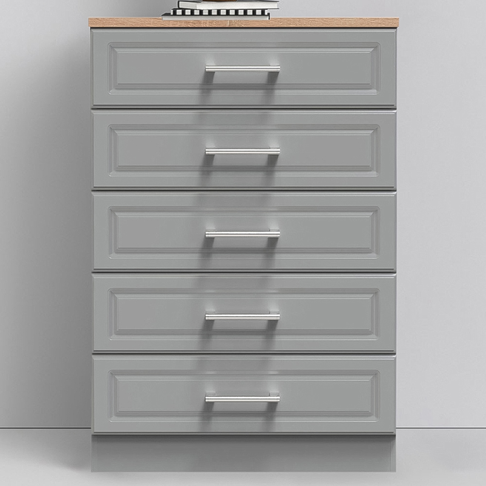 Crowndale Kent 5 Drawer Dusk Grey and Bardolino Oak Chest of Drawers Image 1