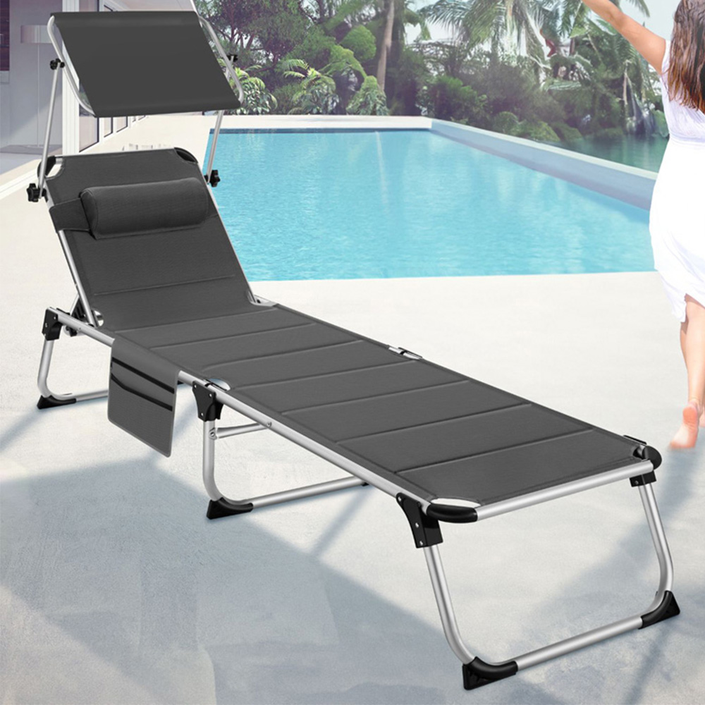 tectake Lorella Grey Aluminium Frame Foldable Sun Lounger Image 1