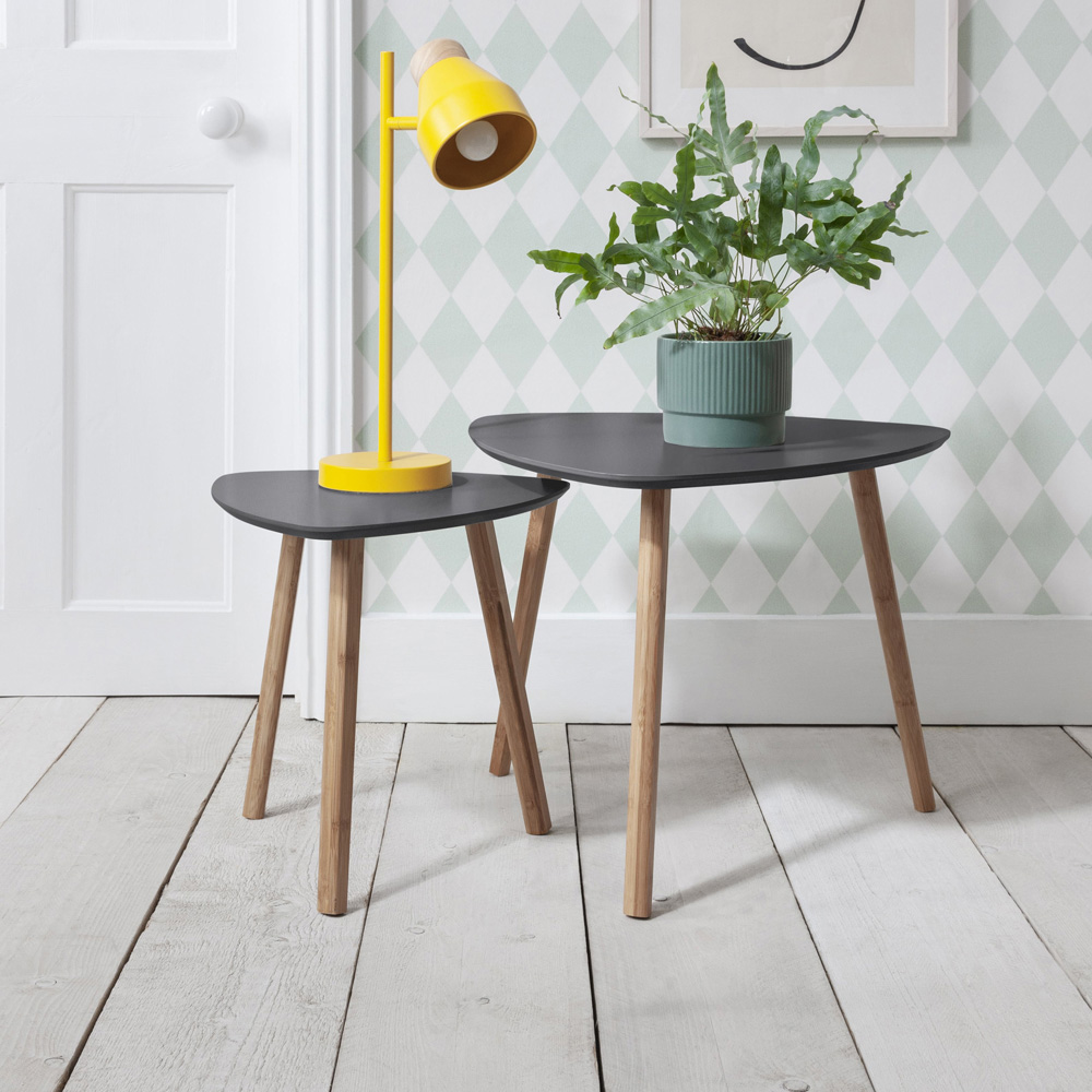 Noa and Nani Malme Dark Grey and Natural Pine Nest of Tables Set of 2 Image 7