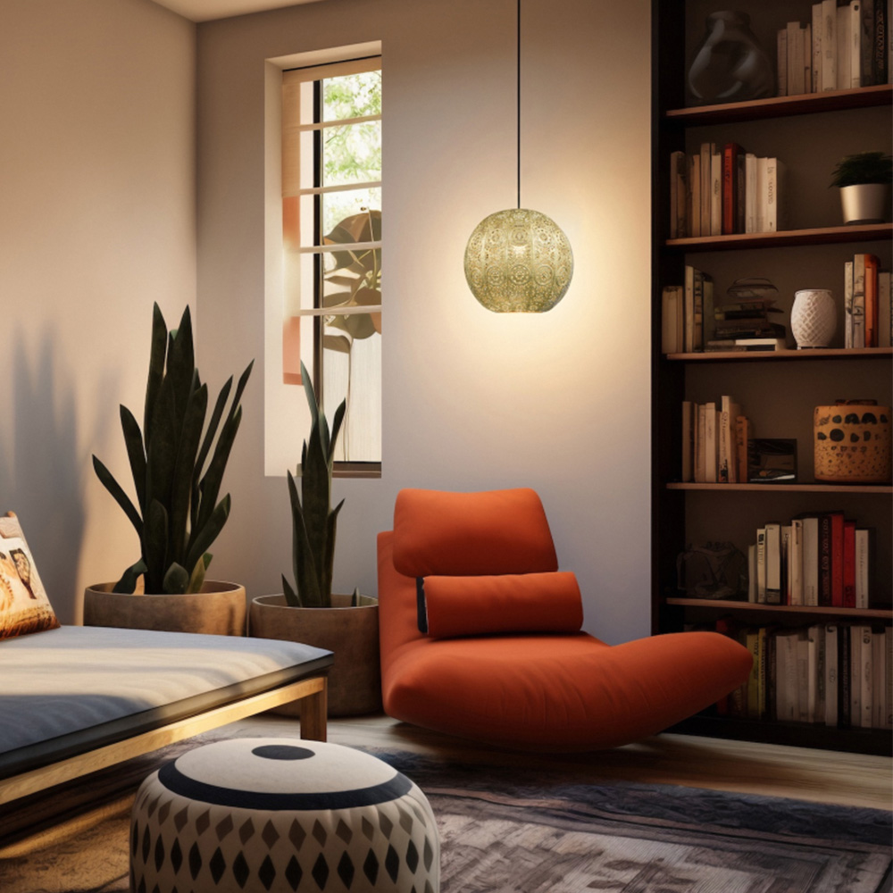 Happy Homewares Satin Gold Metal Spherical Moroccan Vintage Design Pendant Shade Image 2