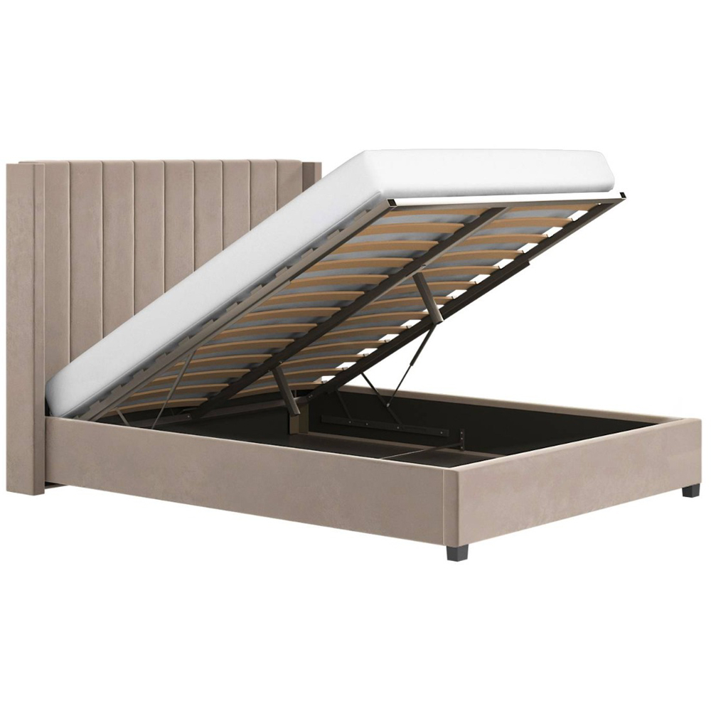 Flair Tiggy Double Beige Velvet Ottoman Bed with Winged Headboard Image 3